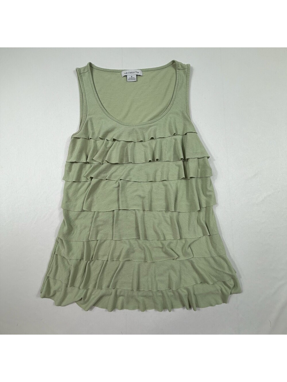 Liz Claiborne Sage Green Ruffled Sleeveless Tank Top Size S